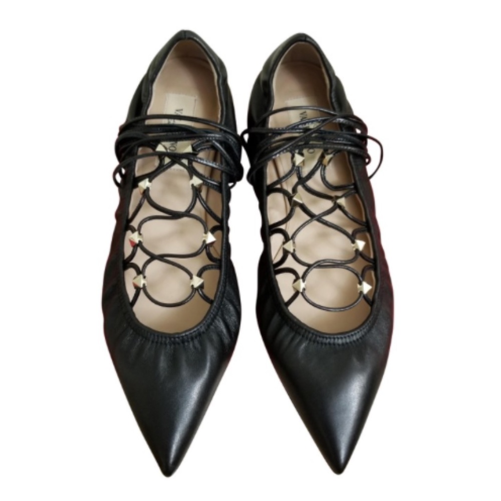 Valentino Rockstud Lace-Up Ballerina Flat
